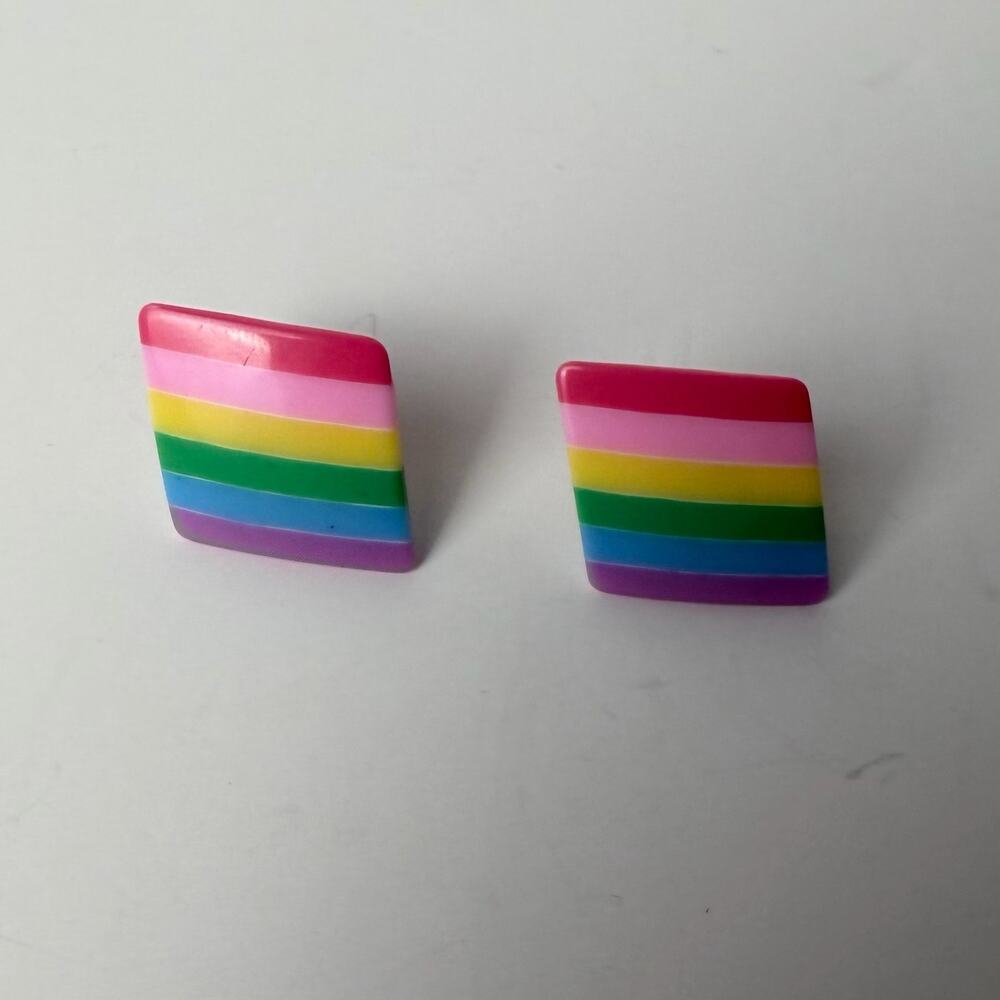 Rainbow Stripe Stud Earrings Square Acrylic Colorful‎ Pride Y2K Retro